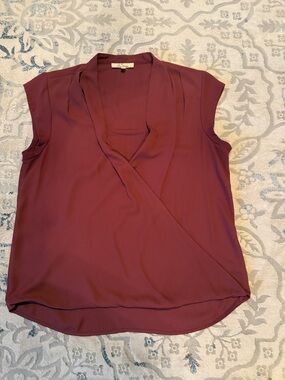 Sleeveless Wrap-Front Blouse in Wine by